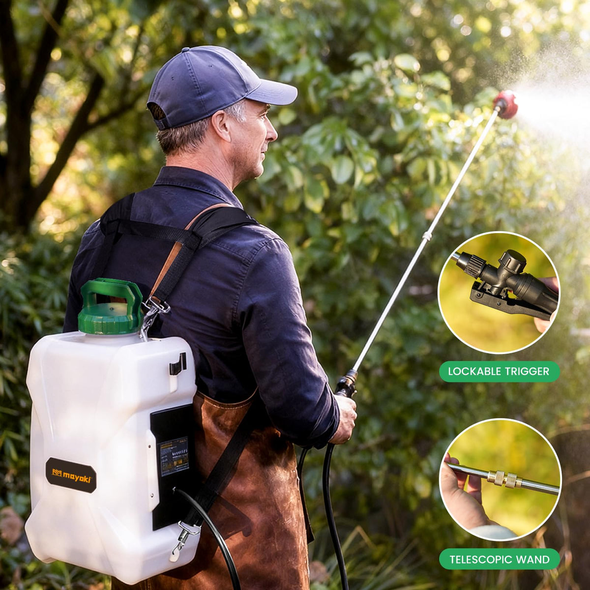 Mayoki adjustable-pressure up to 79 PSI for precise delivery.