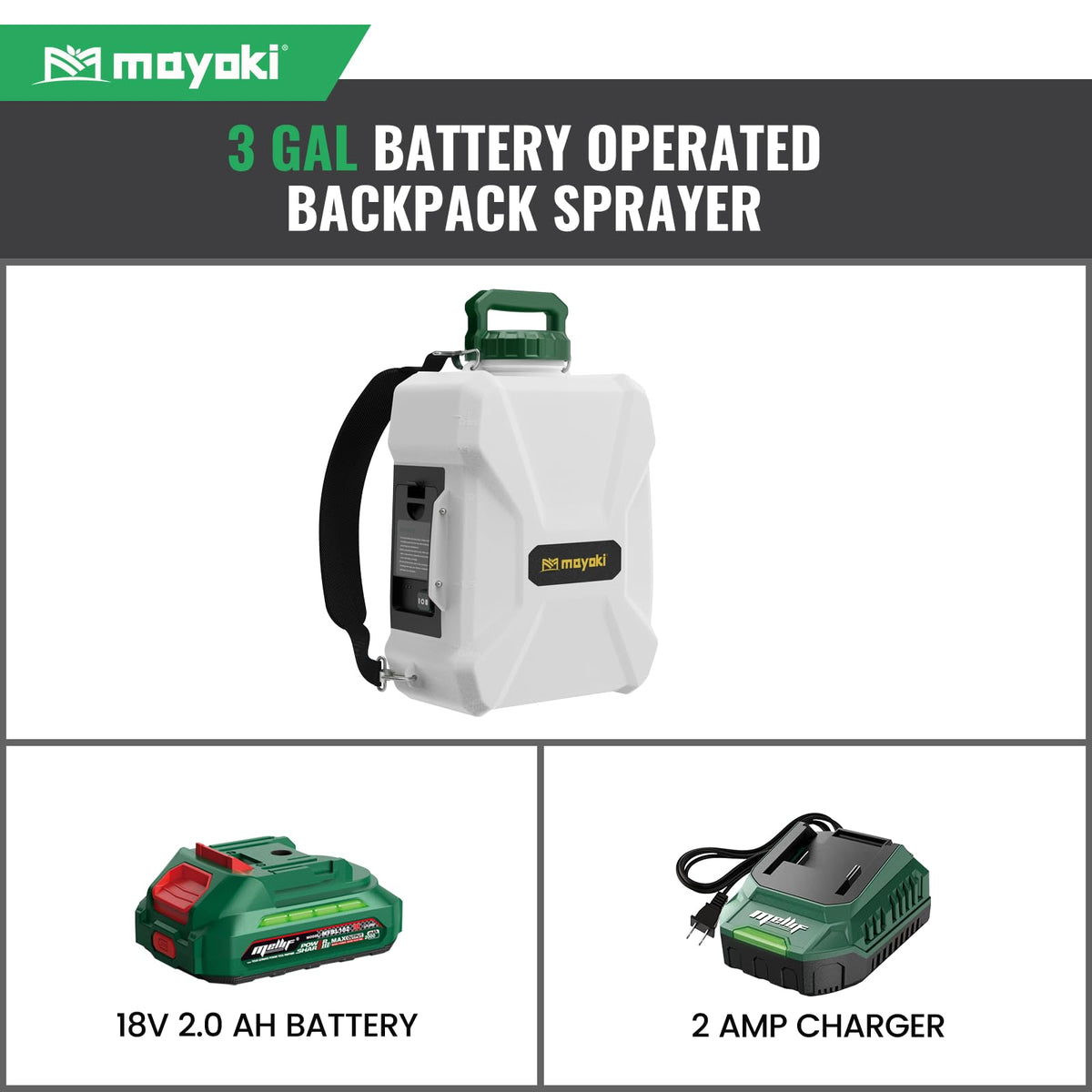 Mayoki with Makita 18V battery compatibility enabling cordless spraying.