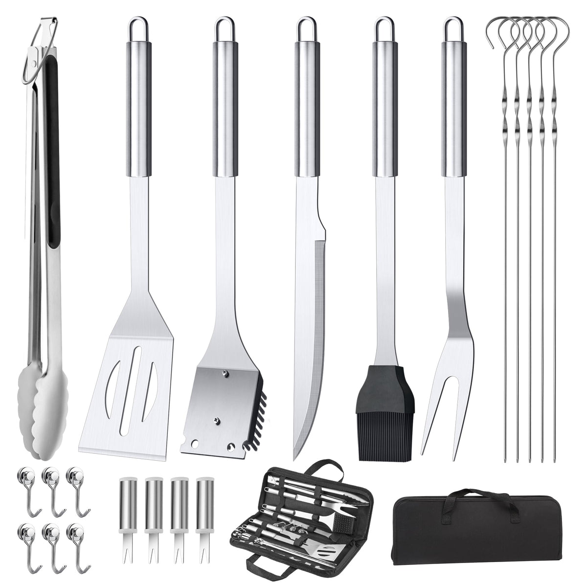 Maywe Tanso 12-piece BBQ tool set with case, ideal for backyard grilling.