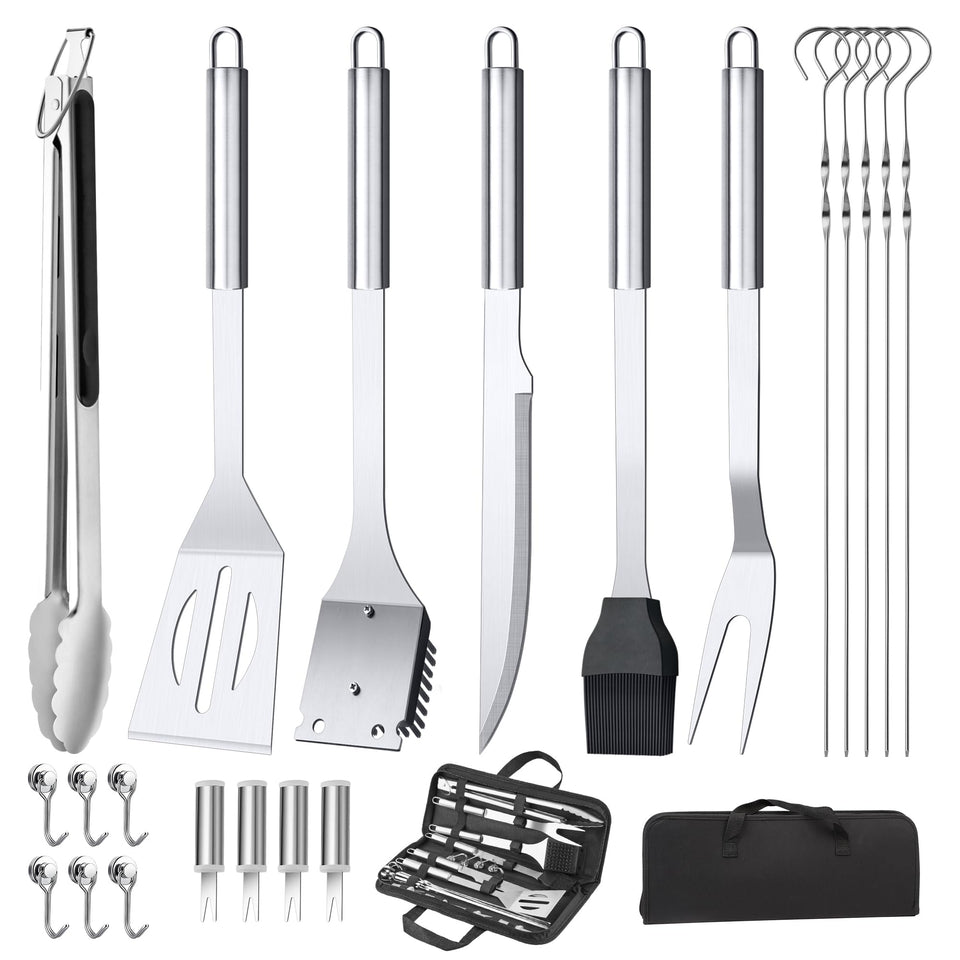 Maywe Tanso 12-piece BBQ tool set with case, ideal for backyard grilling.