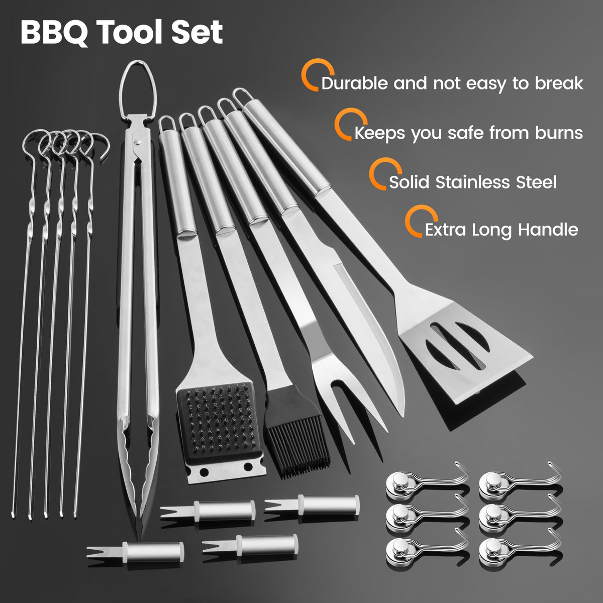 Portable BBQ tool kit ideal for picnics, camping, and backyard barbecues.