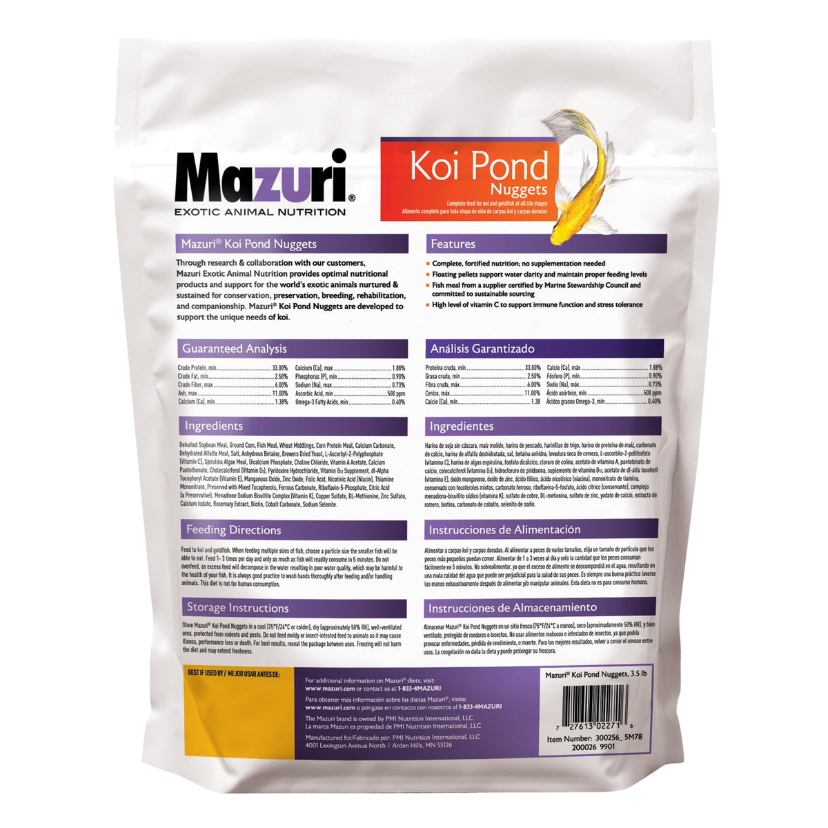 Close-up of Mazuri Koi Floating Pond Nuggets pellets.