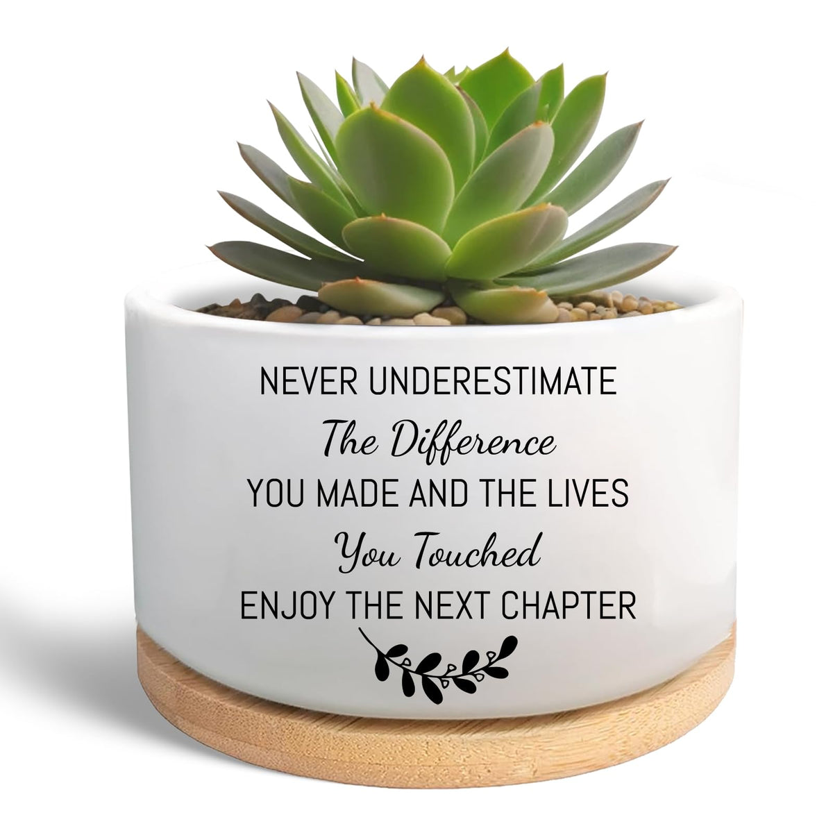 MBRUH white ceramic planter with art patterns, ideal for desks and small plants