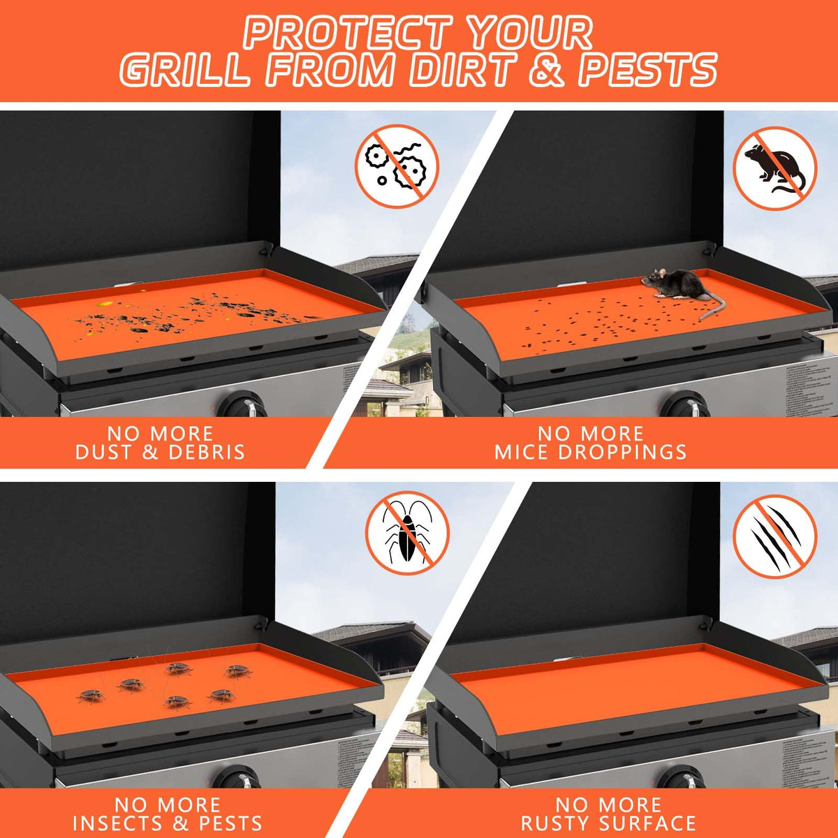 MBYLOEBA waterproof, insect-proof pad shields griddle from moisture and pests.
