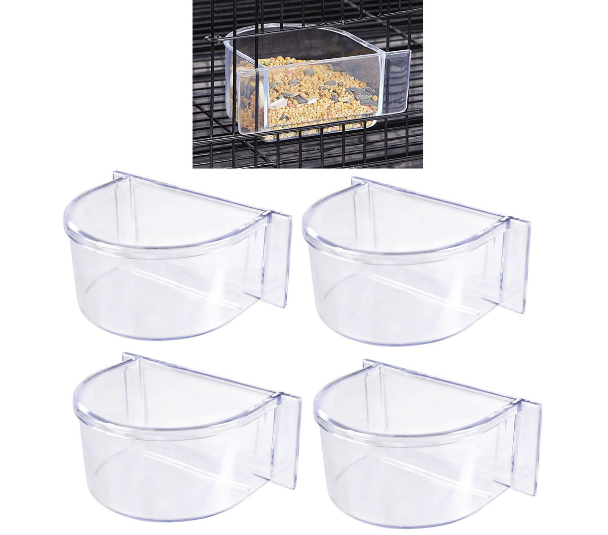 Mcage Lot 4 clear seed and water feeder cups front view for easy monitoring