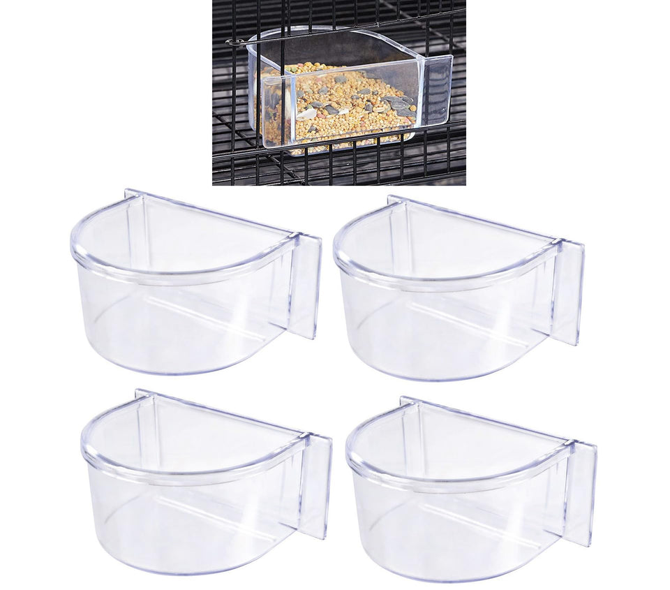 Mcage Lot 4 clear seed and water feeder cups front view for easy monitoring