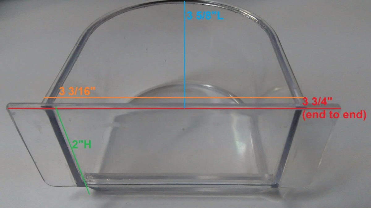 Mcage seed water feeder cups show 3x3x2 inch dimensions for compact cages