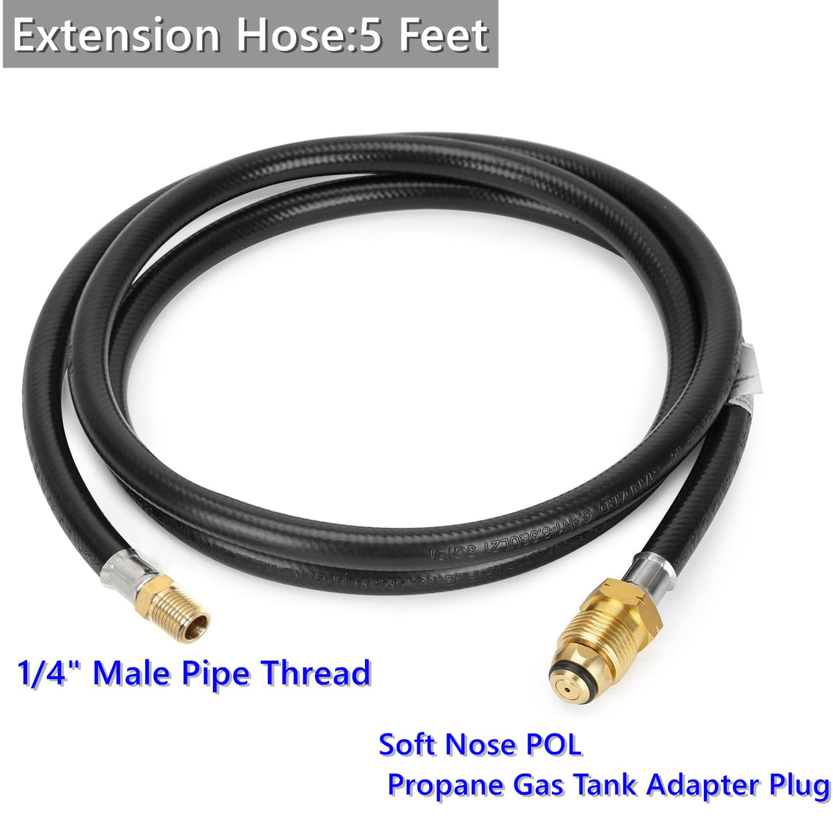 MCAMPAS 14npt ends show male and female connectors for easy RV hookups