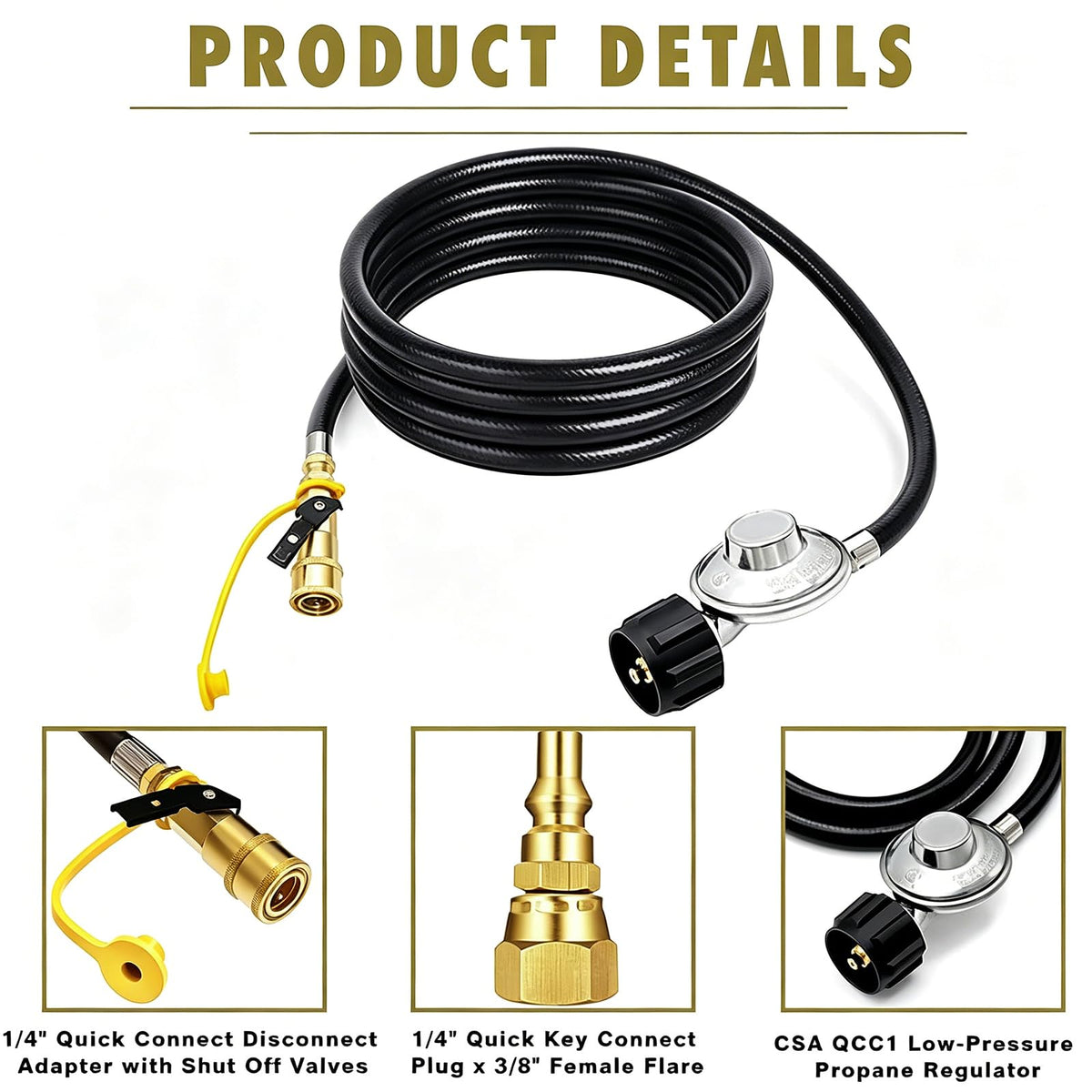 MCAMPAS 2-in-1 quick connect set enables dual connections for RV grills and propane tanks.