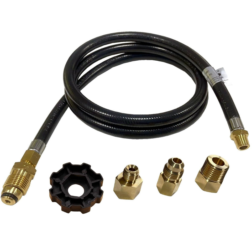 MCAMPAS 5 ft high-pressure propane hose ready for outdoor RV use