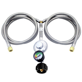 MCAMPAS 5ft Y-splitter regulator with gauge for dual propane appliances.