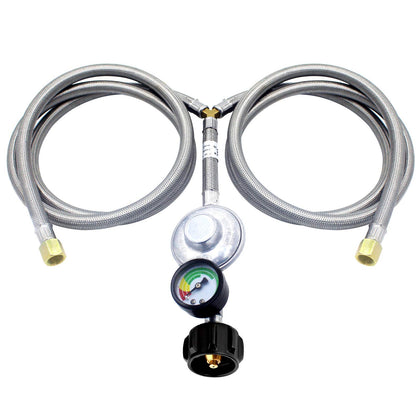 MCAMPAS 5ft Y-splitter regulator with gauge for dual propane appliances.