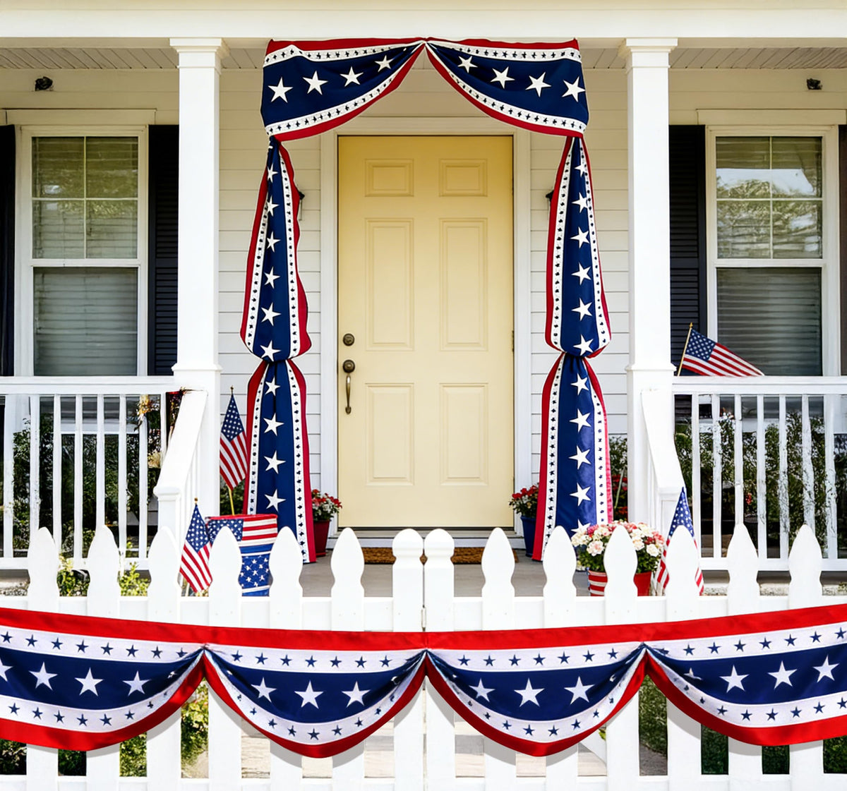 MCJC bunting hung on a porch to welcome guests during national holidays.