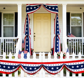 MCJC bunting hung on a porch to welcome guests during national holidays.