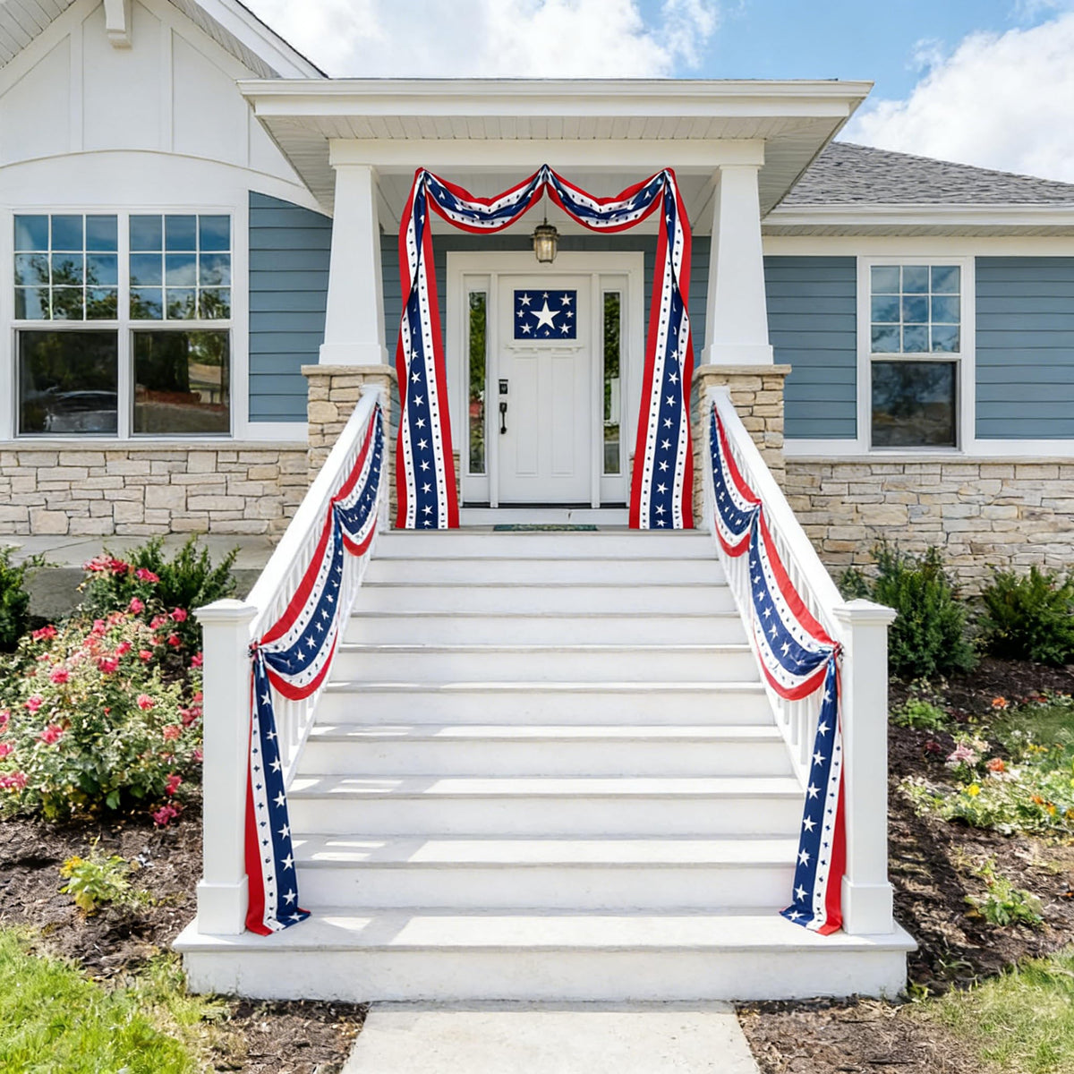 MCJC bunting over windows adds festive color with easy installation.