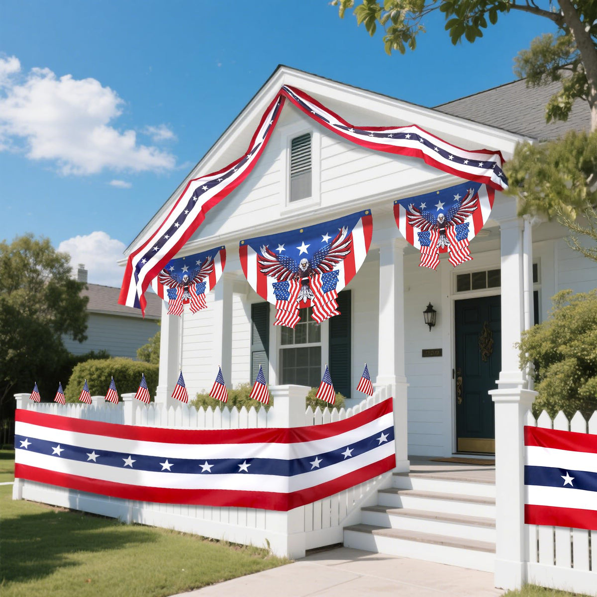 MCJC red white blue garland adds color to outdoor celebrations.