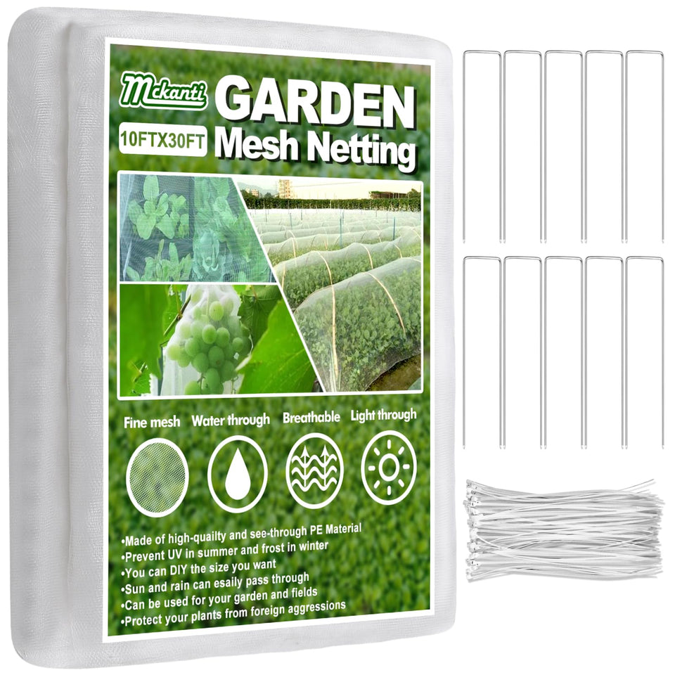 Mckanti 8x24ft garden netting protecting crops from pests and weather.