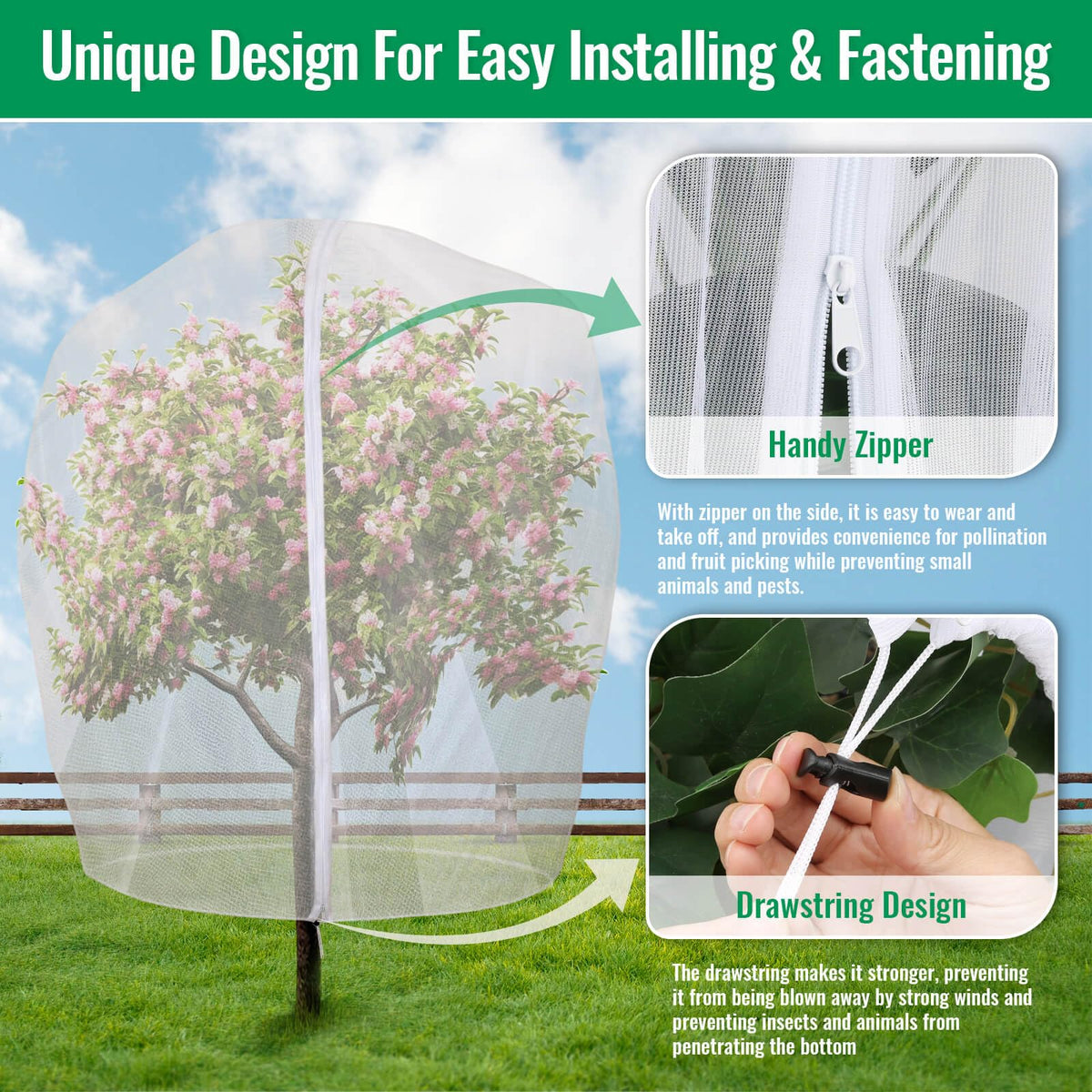 Mckanti fruit tree netting covers a peach tree while letting air flow.