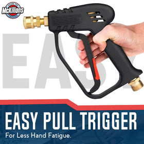 Brass and steel connections on McKillans gun resist leaks during use