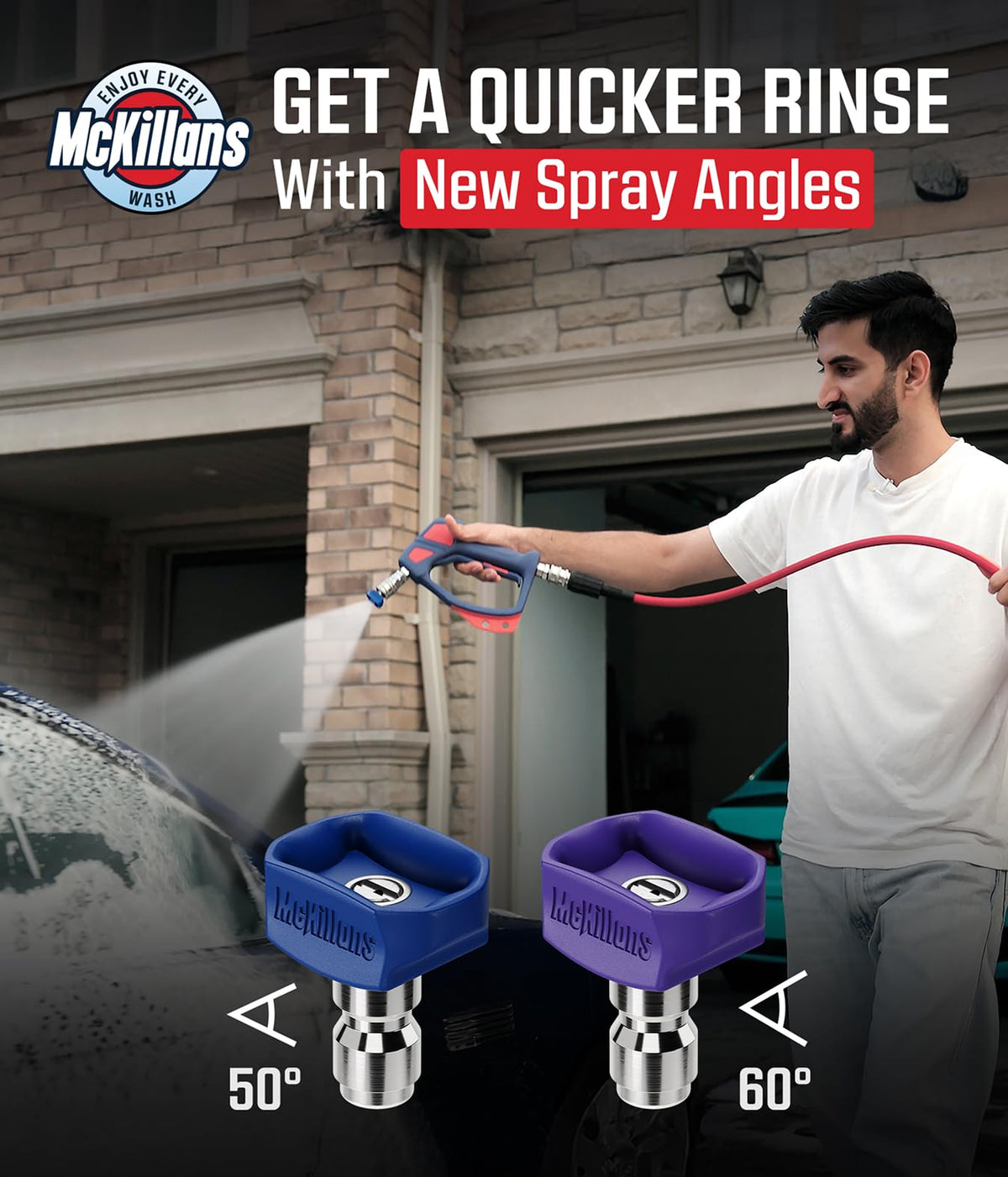 McKillans Soft Nozzles 50° angle speeds full-panel rinsing for efficiency.