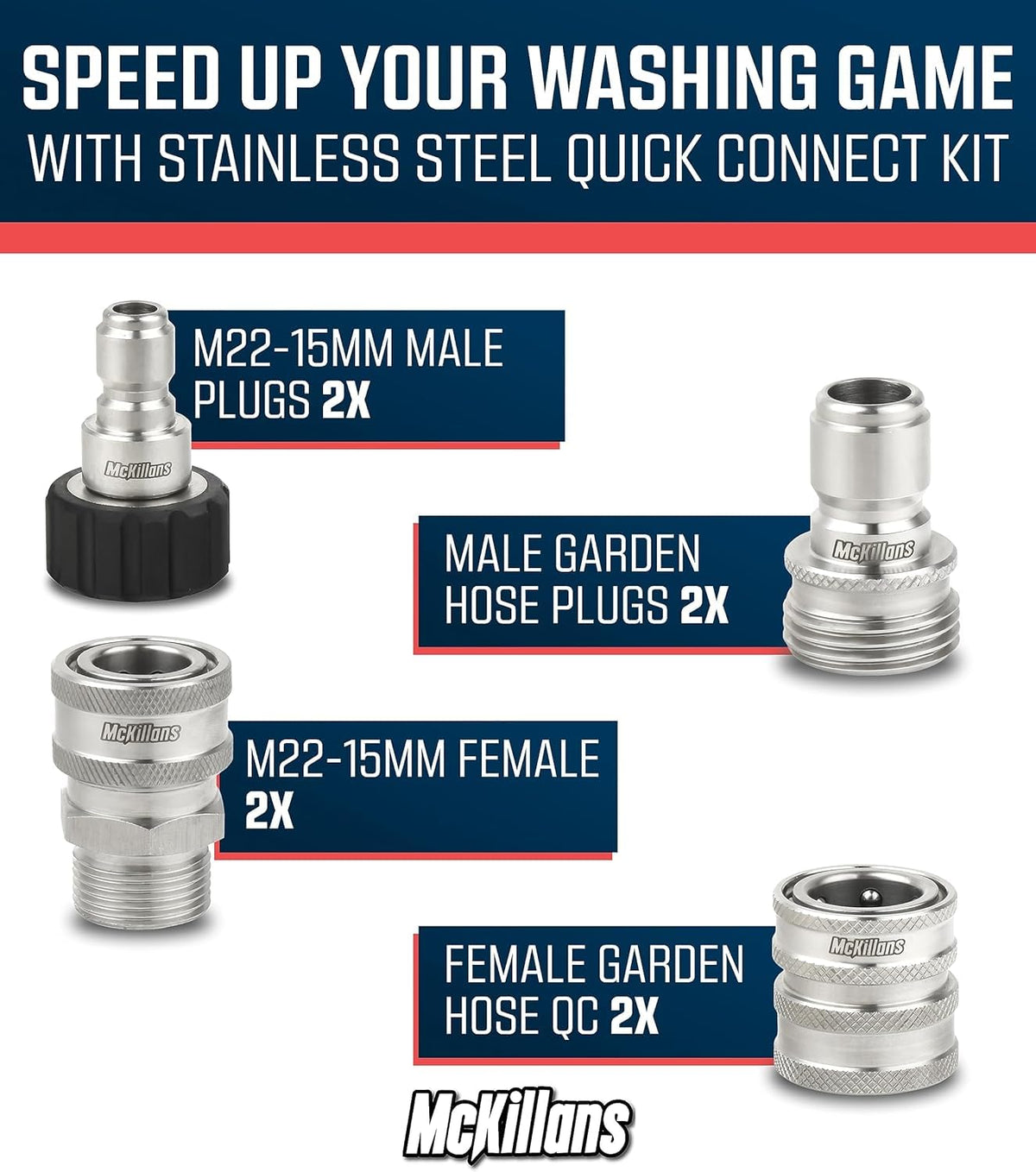 McKillans stainless construction in action delivering durable pressure-washer connectors