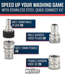 McKillans stainless construction in action delivering durable pressure-washer connectors