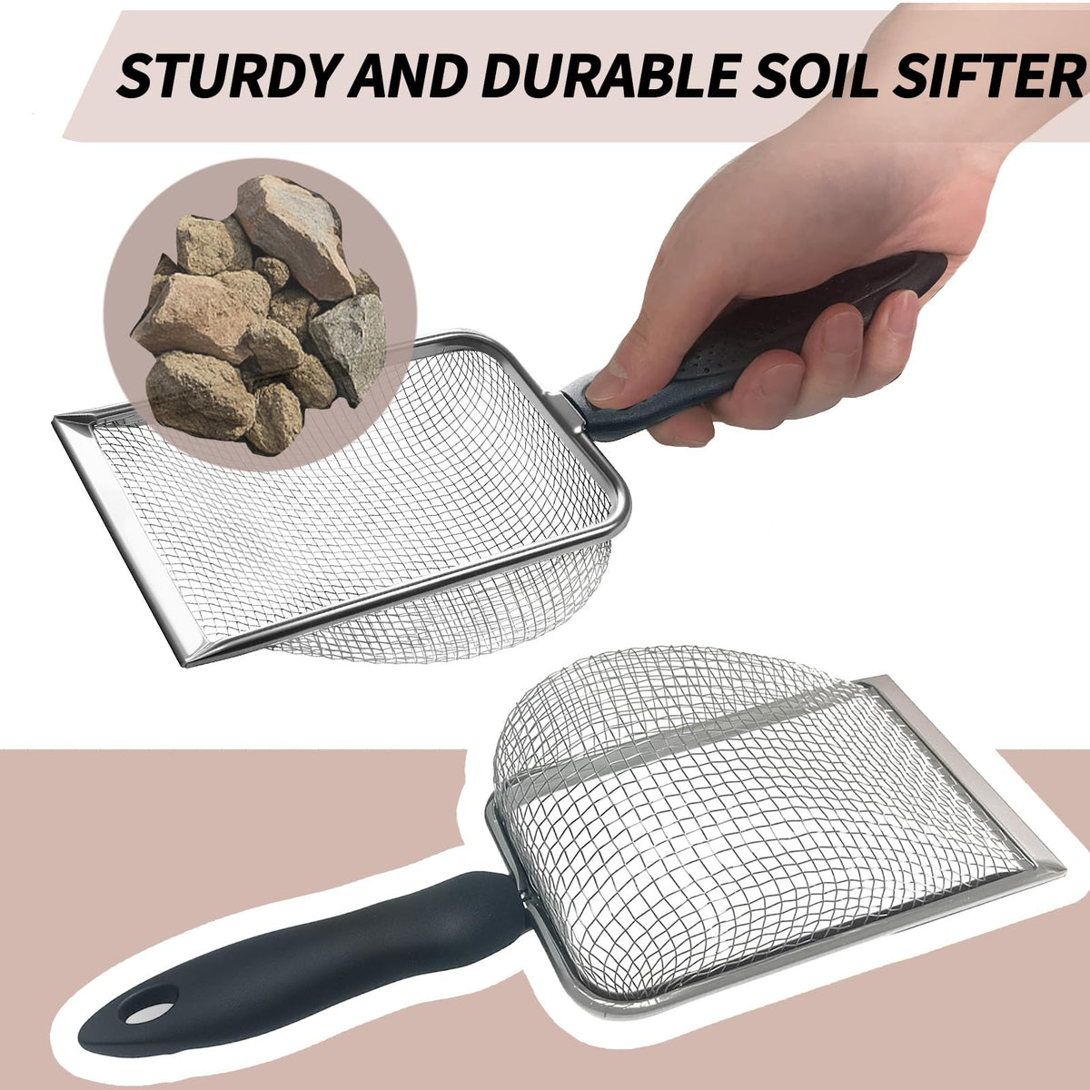 MCSDFN shovel-sifter combo enables scooping and sifting in one motion.