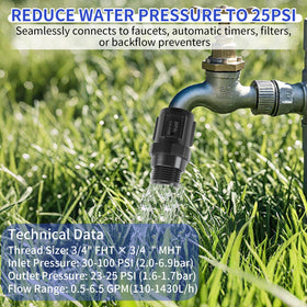 MCSDFN regulator helps conserve water by regulating pressure across drip lines.