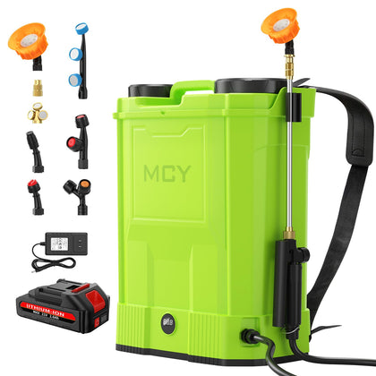 MCY battery-powered backpack sprayer tank for large lawn coverage