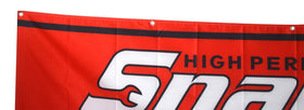 mDesign Daoops banner hanging setup shows 10 grommets for easy mounting.