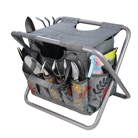 MDSTOP folding gardening stool with detachable tote, ideal for comfortable garden tasks.