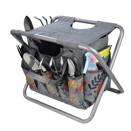 MDSTOP folding gardening stool with detachable tote, ideal for comfortable garden tasks.