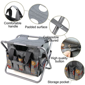 MDSTOP stool with detachable bag enables easy tool access during outdoor work.