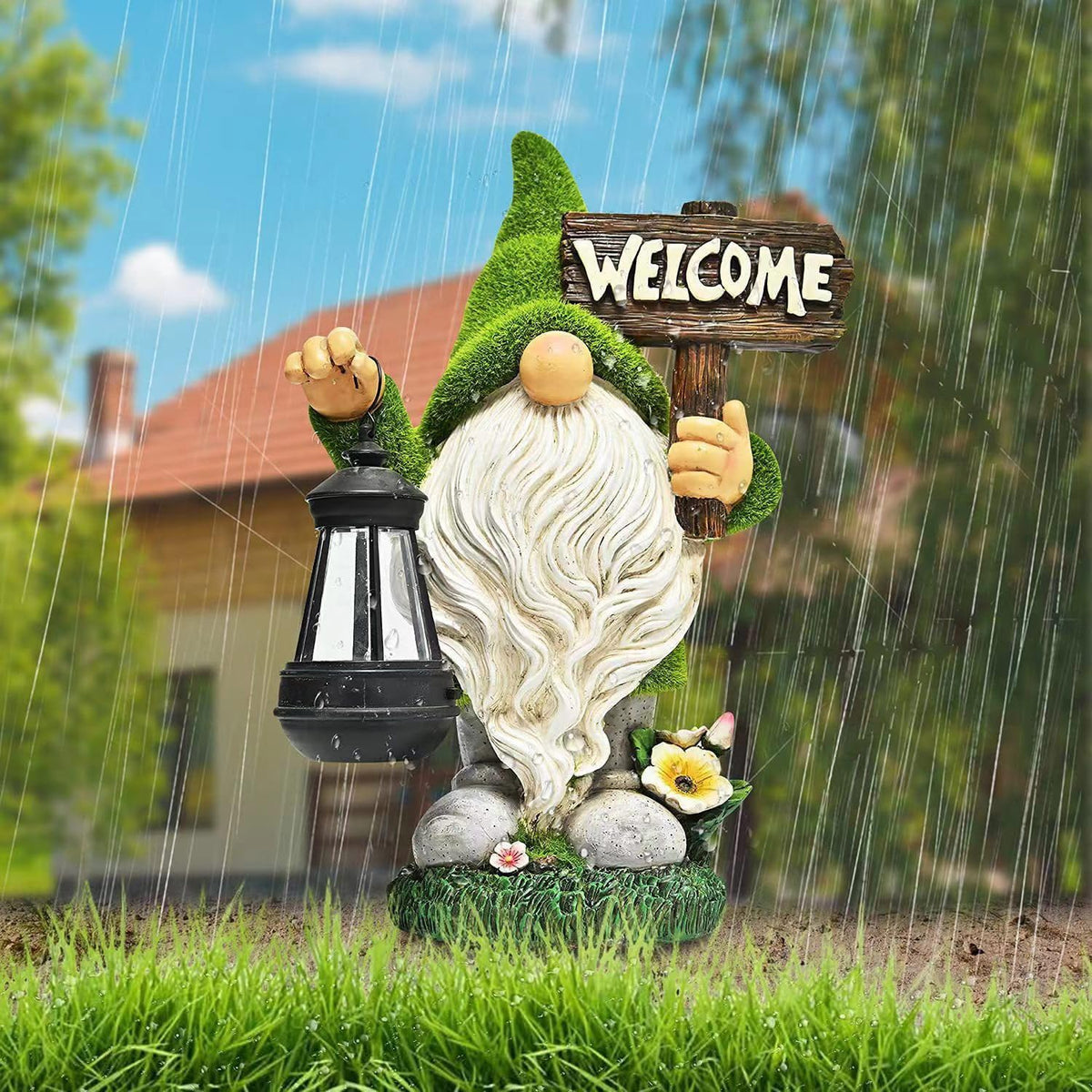 Meagkka gnome figurine hand-painted with detailed texture for flower beds.