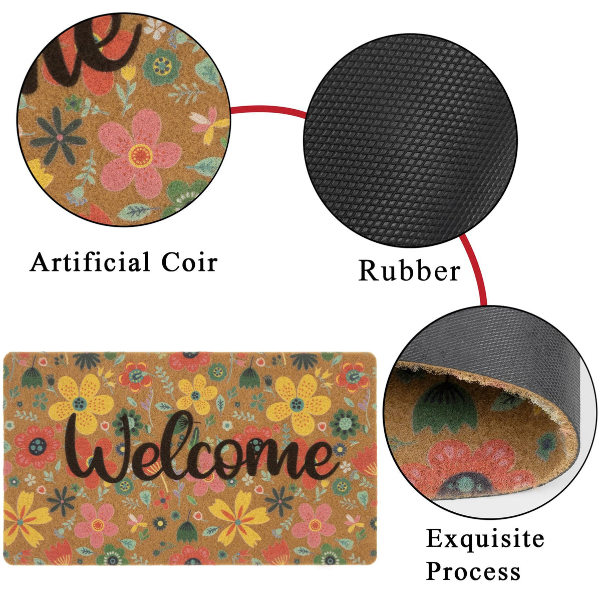 Mealah mat back features non-slip rubber for floor protection