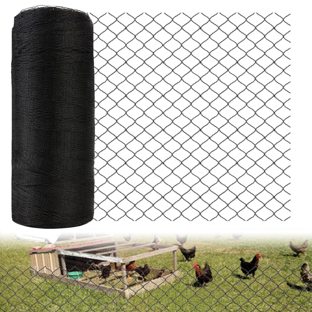 MEANCHEN bird netting 1 inch mesh over a chicken coop for predator protection.