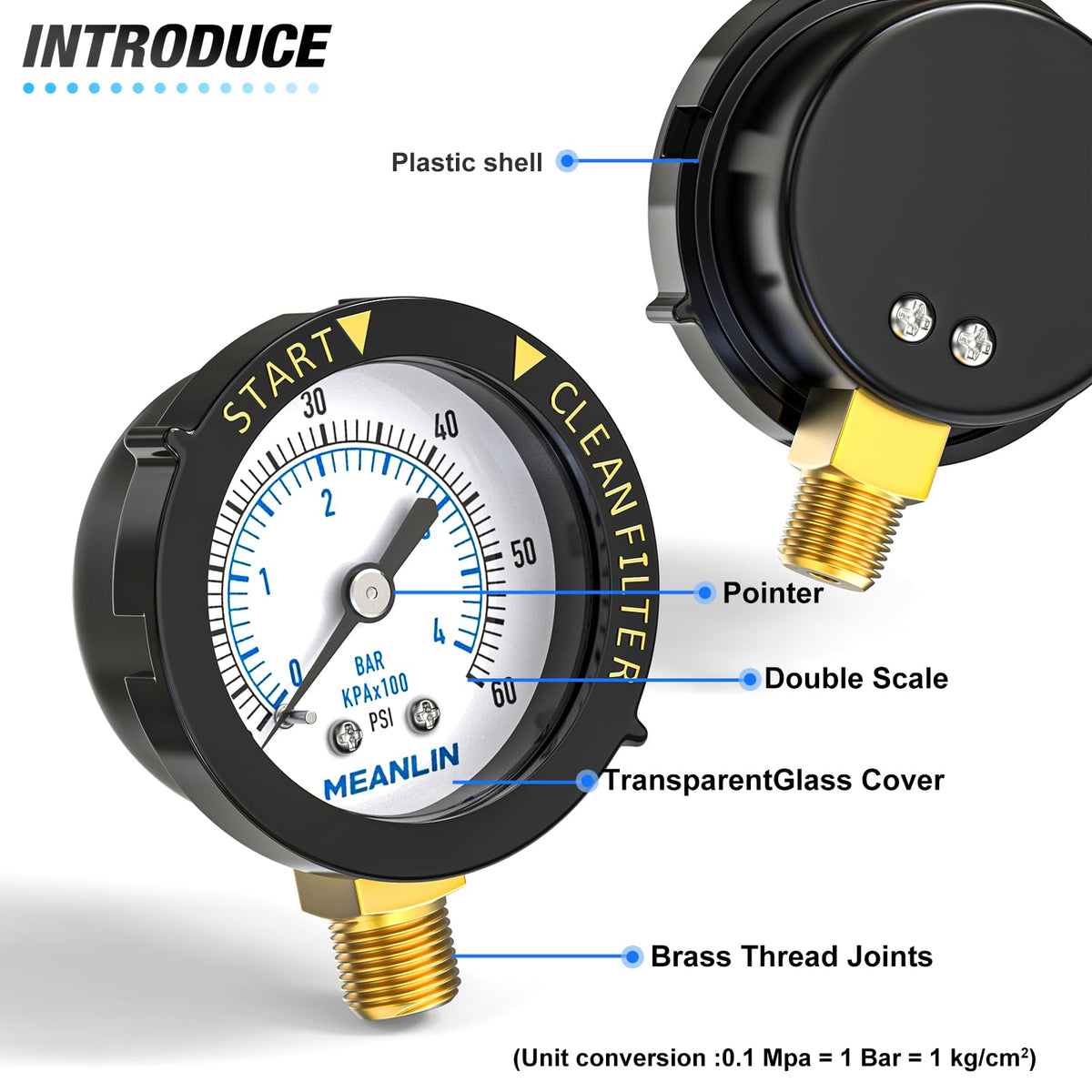 Meanlin Measure pool and spa setup in use showing gauge in action