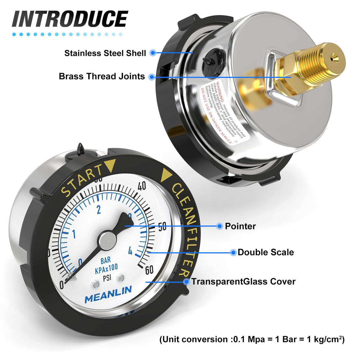 Rotatable plastic frame on MEANLIN MEASURE gauge for flexible viewing during maintenance