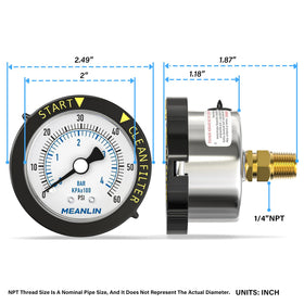 Stainless steel MEANLIN MEASURE gauge ideal for pool filters and spa systems