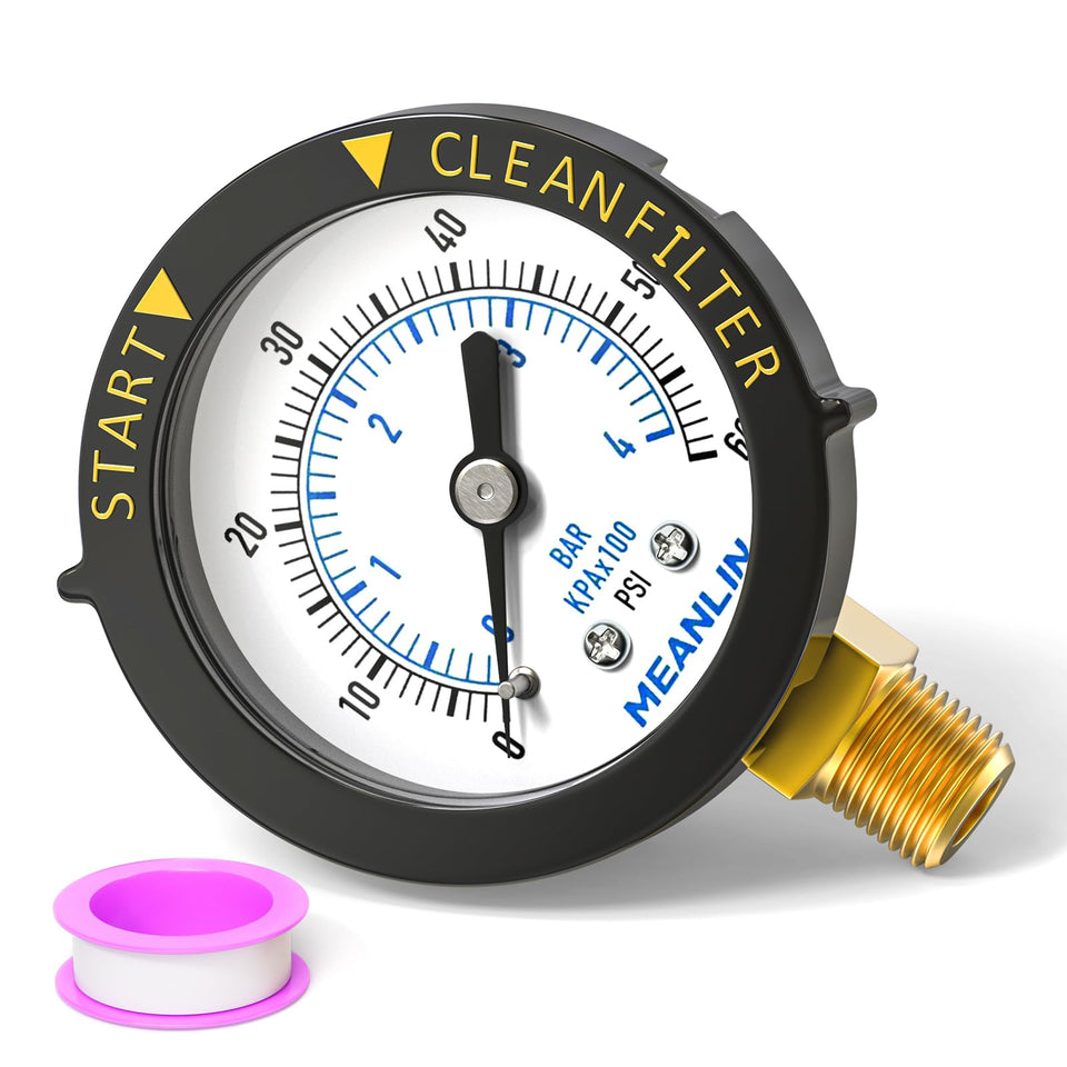 Meanlin Measure start and clean filter pressure gauge front view for pool setups