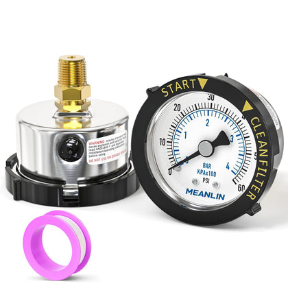 MEANLIN MEASURE pressure gauge with 2-inch dial, back-mount for easy pool maintenance
