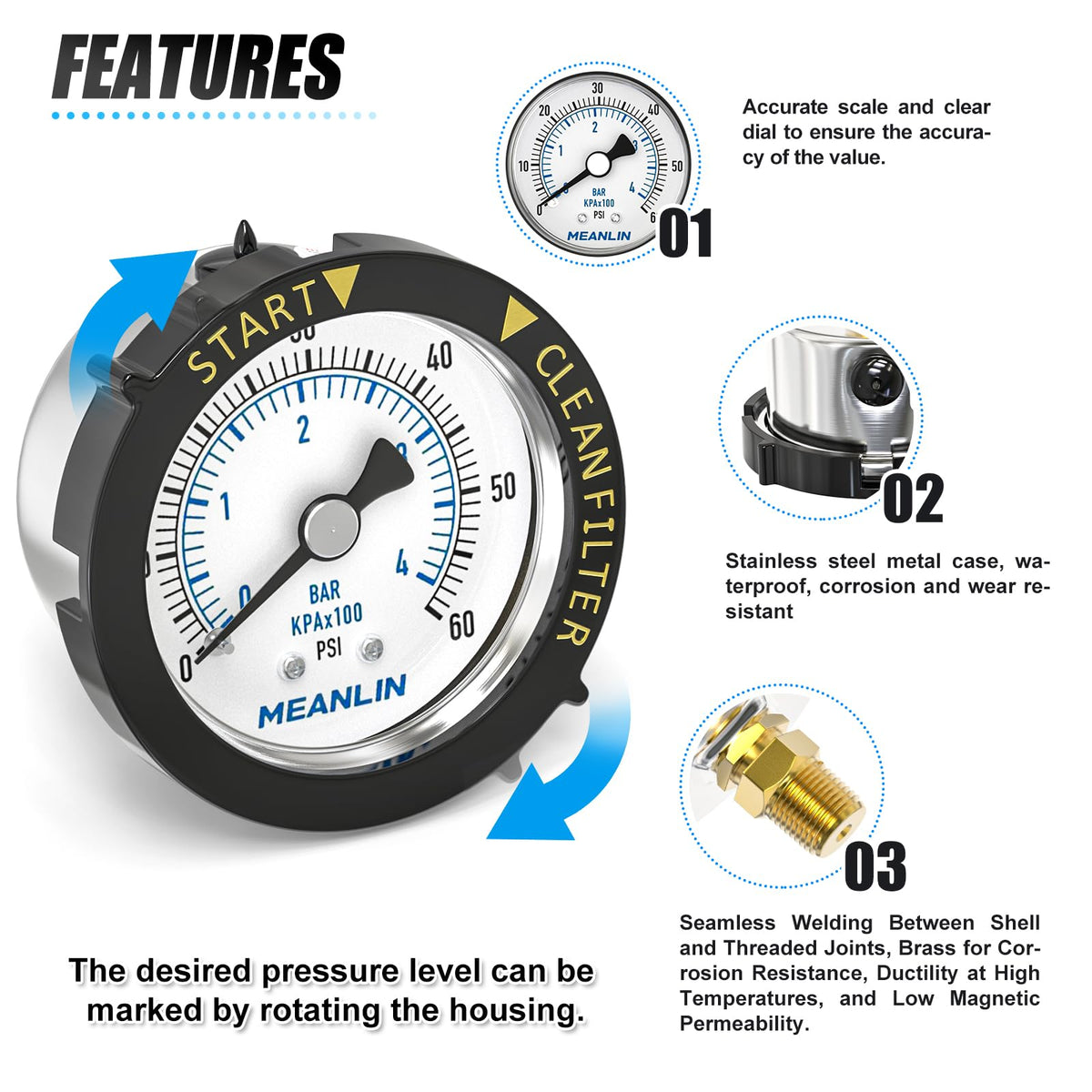 Waterproof MEANLIN MEASURE gauge suitable for aquariums and outdoor installations