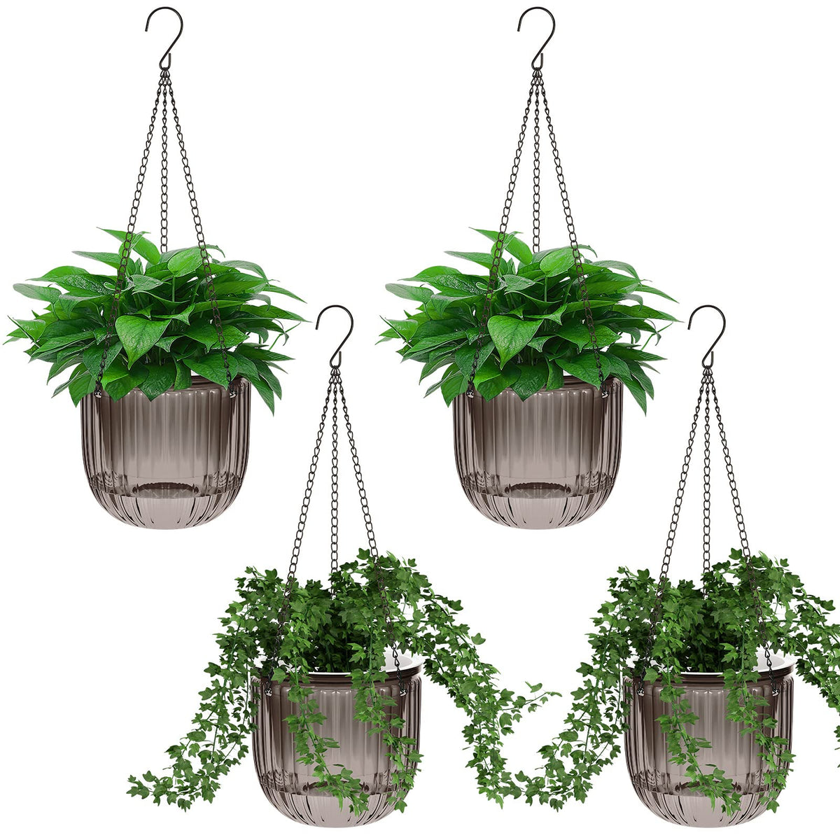 Meanplan self-watering hanging planter gray, 6.5-inch diameter, ideal for indoor greenery