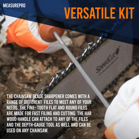MeasuPro filing guide helps keep sharpening angles consistent.