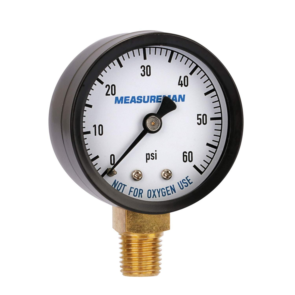 MEASUREMAN gauge shows brass wetted parts for reliable dry pressure readings