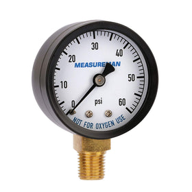 MEASUREMAN gauge shows brass wetted parts for reliable dry pressure readings