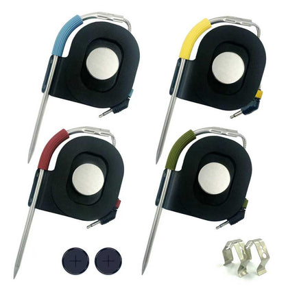 Meatender four-pack probes in use on a grill for precise temperature tracking