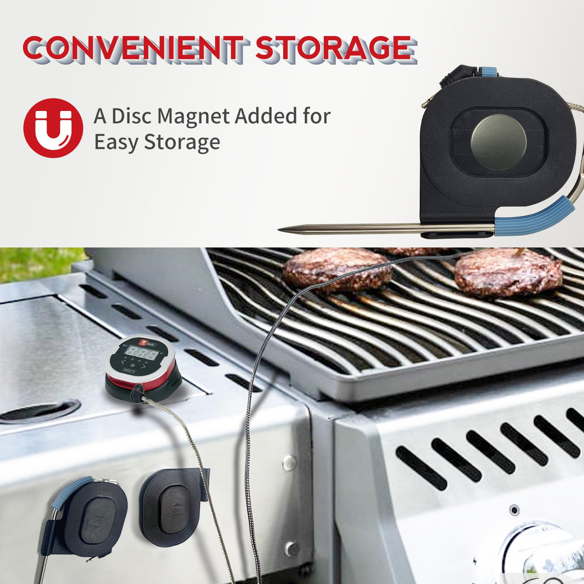 Meatender packaging highlights compatibility with Weber iGrill and Weber Connect