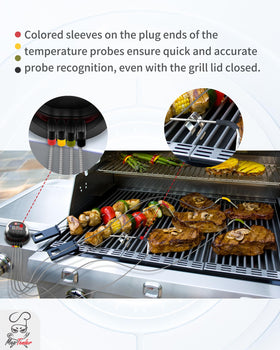 Meatender probe stands and rubber grommets for tidy organization