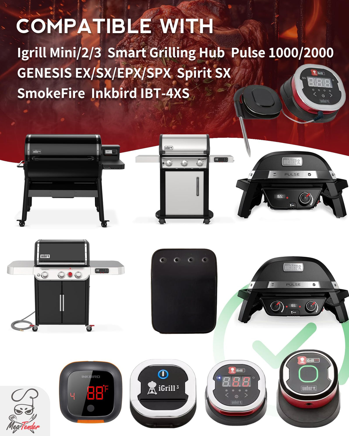 Meatender probes with washable, durable encasement resisting moisture during outdoor cooking